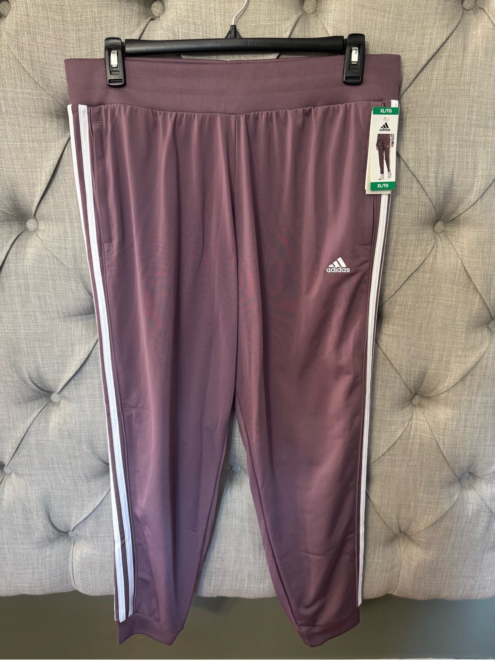 adidas plum joggers with White Side Stripes